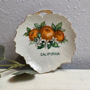Vintage California Orange Blossom Souvenir Leaf Dish Gold Rim Porcelain 386